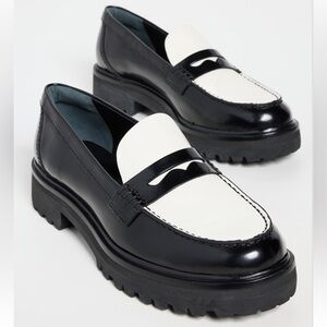 Reformation Agathea Chunky Loafer Black & White Patent Upper Lugg Sole Sz 7.5
